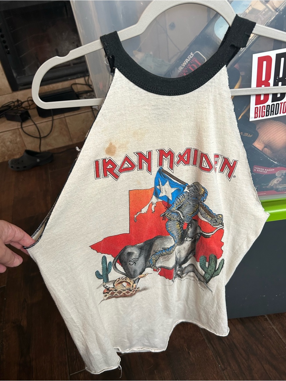 Iron Maiden Graphic Tank vintage White and Black retro Texas Slavery Tour 1985